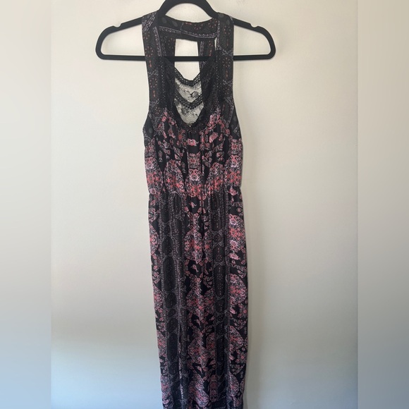 Free‎ People Bohemian Moroccan Black Printed Lace Yoke Maxi Dress Size 2 - Picture 5 of 12